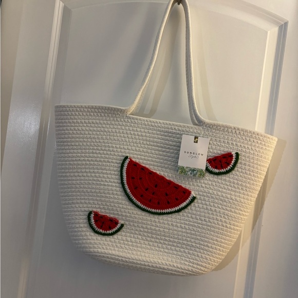 SunGlow Handbags - SunGlow Watermelon Themed Woven beach Bag/ Tote Bag NWT